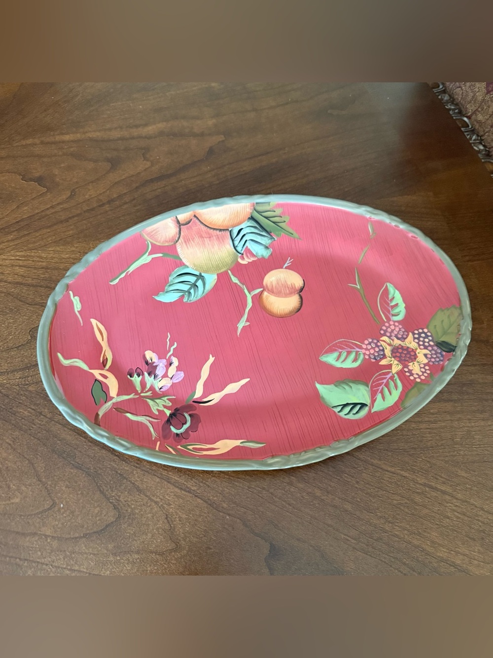 VTG Tracy Porter The Octavia Hill Collection Oval Platter 15"L Red Fruit Design
